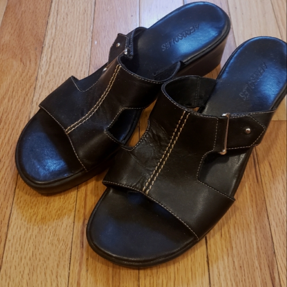 Aerosoles mules slides sandals leather size 9